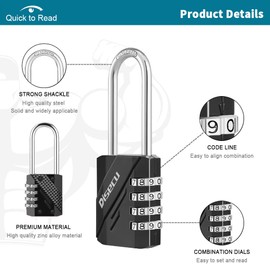 Disecu 2 Pack 4 Digit Combination Lock 2.5 Inch Long Shackle Outdoor Waterproof Padlock for School Gym Locker, Fence, Toolbox, Hasp Gate, Storage (Black)