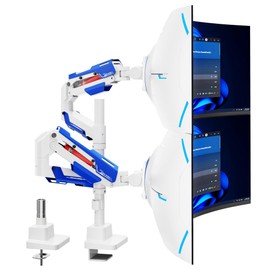 ARES WING Vertical Dual Monitor Mount - 24-57" Aluminum Heavy Duty Monitor Arms for 2 Monitors, Fully Adjustable Gas Spring Stacked Monitor Stand with 75/100/200 Vesa Mount, White