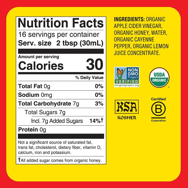 Bragg Organic Apple Cider Vinegar Honey Cayenne Wellness Cleanse with