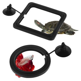 2 Pcs Futterautomat, Schwimmpflanzen Aquarium Futterring mit Saugnäpfen Schwimmende Pflanzenringe Wasserwechsel-Fischfutterspender Schwimmender Ring für Bettas, Goldfisch, Schildkröte (Schwarz)