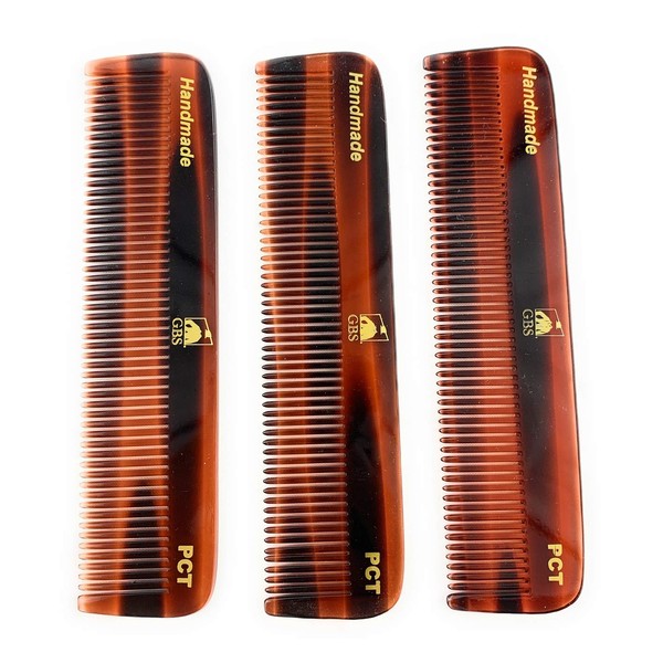 GBS 3 pk PCT - Unbreakable Pocket Comb - All Fine Toothed Pocket Combs for Facial Hair Grooming. Hand-Made of Quality Cellulose Acetate, Saw-Cut & Hand Polished