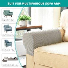 CECOMBINE Armrest Chair Covers, Set of 4 Stretch Armrest Chair Anti-Slip Furniture Protector Slipcovers Chair Sofa Couch Protector Stretch Fit for Armchairs Sofa Couches Recliner (Lvory)