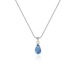 Silver Teardrop Sapphire Pendant Necklace, Blue Crystal, Snake Chain