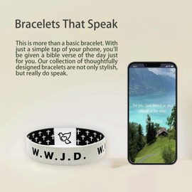 kumamart Bible Verse Bracelets Catholicism Bracelet Bible Verse Wristbands With NFC Daily Bible Verse Bracelet For Catholicism Wristbands Bible Gifts(Wearable bible bracelet white)