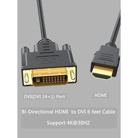 Anbear HDMI to DVI Cable 6FT, Bi-Directional HDMI Male to DVI-D(24+1) Male Cable, 4k @30HZ (1, 6FT)