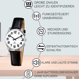 MAUJOY Talking Watch for Women for Blind Seniors with Visual Impairment, Loud and Clear Voice, Speaks German, black, Luxury