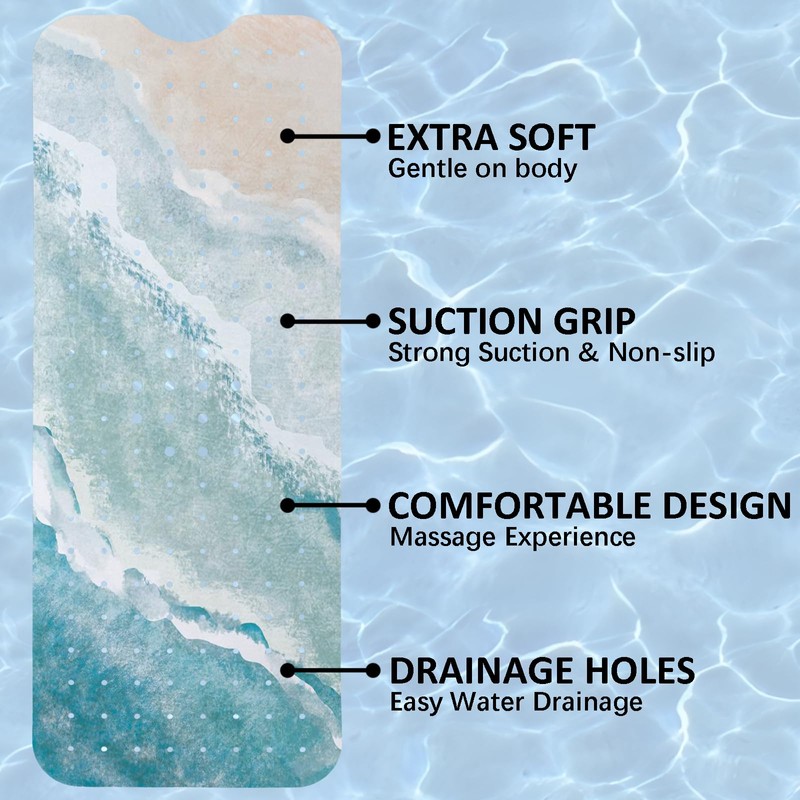 Ocean Beach Bathtub Mat Non Slip Shower Mat Extra Long