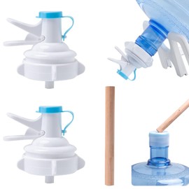 OHOH 2 Pack Water Dispenser Valve, Water Jug Dispenser Valve, Jug Cap Bottle Spout Reusable Plastic Spigot Faucet with Dustproof Cap and Wood Stick for 55mm Non Threaded Crown Top Drinking Bottle