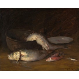 WONDERFULITEMS Big Copper Kettle and Fish Kitchen Painting by William Merritt Chase 20" X 24" Image Size Repro Canvas Rolled Up