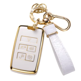 CACARLIKE for Land Rover Key Fob Cover with Land Rover Keychain, Car Key Fob Case Compatible with 2018-2023 Land Rover Range Rover Evoque Sport Vogue Discovery 5 Jaguar E I-PACE Smart Key Protector