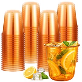 100 Pack 12oz Clear Orange Disposable Stemless Wine Glasses
