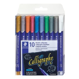 Staedtler Marcadores metálicos de caligrafía, 10 colores metálicos para papel claro y oscuro, 8325 TB10