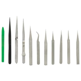 JEWEL TOOL 11 Pc Professional Tweezer Set | Steel & Plastic | Needle to Blunt Tips | 4.5" to 6.5" (11.4 cm - 16.5 cm) | Includes Vinyl Carrying Case