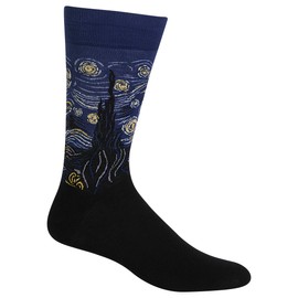 Hot Sox Artist Series Crew Calcetines para hombre, Noche estrellada (azul marino/negro), Shoe Size: 6-12