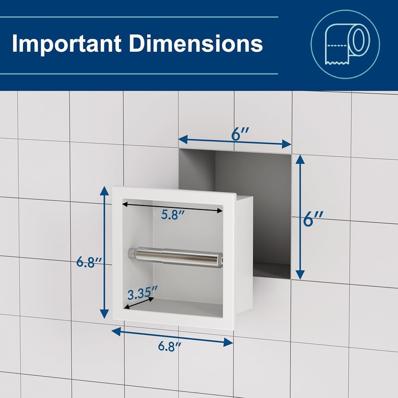 Neodrain Recessed Toilet Paper Holder, White Stainless Steel Built-in Tissue