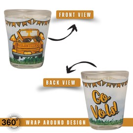 Game Day Outfitters Tennessee Vols Set of 4 Shot Glasses Unique Pick-Up Truck Team Cheer 360° Artwork | Round 1.5 oz Clear Glass | For Alumni, Student, Fraternity, and Resident Fans Gift Idea