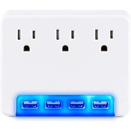 CyberPower P3WUH Multi-Hue Lighted Power Wall Tap, 3 Outlets, 4 USB Charge Ports