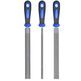 GREBSTK 12 inch Wood Rasp File Set with Rubber Grip Wood Course Cut Rasp 3 PCS Set, Round, Half-Round, Flat File Rasp