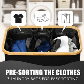 Hampers for Laundry Basket with Lid, 145L Extra Large 3 Section Clothes Divided Organizer for Bedroom,Laundry Room,Dirty Clothing Hamper,Black