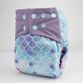 Sigzagor AIll in One Night AIO Cloth Diaper Nappy Sewn in Insert Reusable Washable (Multicolors Scales) Medium