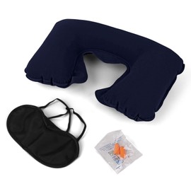 Inflatable Travel Neck Pillow - Soft Flight Rest/Support Cushion Head & Neck (Navy)