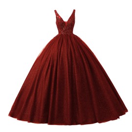 Engerla Women's Off Shoulder Burgundy Quinceanera Dress Sequined Applique Formal Party Prom Ball Gowns US10