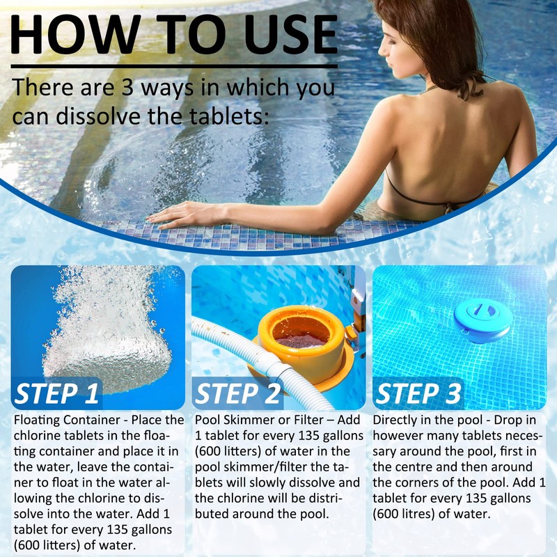 100PCS Chlorine Tablets for Swimming Pool and Spas, Slow-Dissolving Long-Lasting