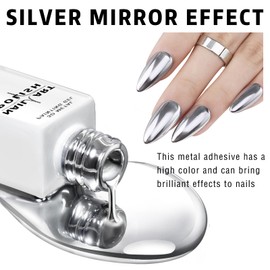 HOSAILY 12ml Metallic Painting Nail Gel, Silver Gel Liner Nail Art Soak off UV/LED, Upgrade Painted Glossy Gel Mirror Nail Polish for Salon Home DIY Nail Manicure Painting Decoration