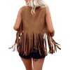 Women Tassel Vest 70s Hippie Faux Suede Rivets Sleeveless Fringe