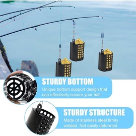 AMJKEJI Pack of 6 Fishing Feeder Baskets, Feeder, Fishing Feeding Basket, Square with Weights and Swivel Snap 10/20/30/40/50/60 g, Round Feeder Basket, Lead-Free, Reusable