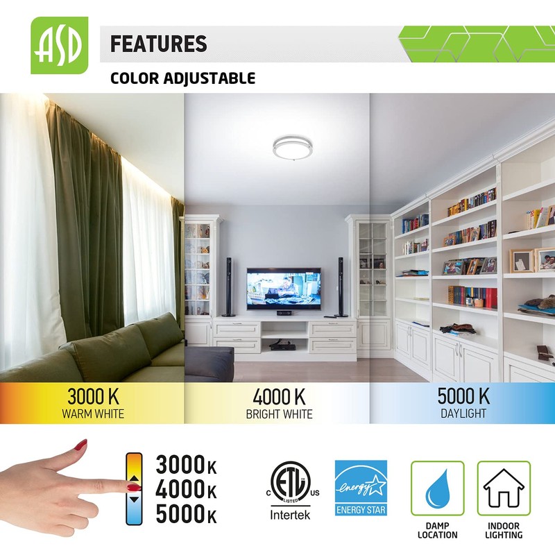 ASD 10" LED Flush Mount Ceiling Light, 3 CCT 3000/4000/5000K