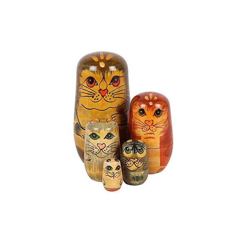 Unique Hand-Painted Cat Russian Doll - 12x6.5 Centimeters (Set of