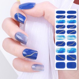 TailaiMei Semi Cured Gel Nail Strips - 20 Pcs Gel Nail Stickers, UV Light Required | Real Polish Salon Quality & Easy to Use (Vibrant Blue101)