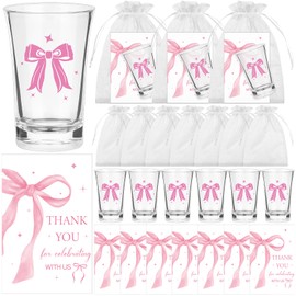 LIUBUJINGYING 36 Sets Pink Bow Acrylic Shot Glasses Bow Theme Party Gifts with Thank You Card Organza Bag Quinceanera Clear Plastic Shot Cups Mini Coquette Bow Cups Birthday Party Favors for Guests