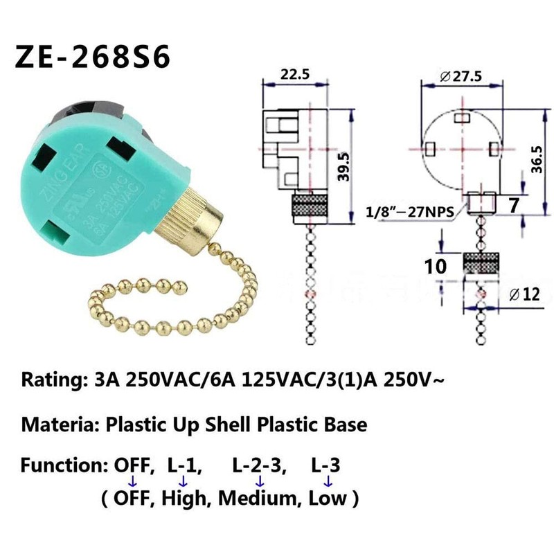 Akahttbn - Interruptor de ventilador de techo Zing Ear ZE-268S6,