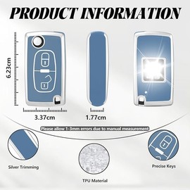 TOOMUME Key Cover TPU Car Key Case Fits Peugeot 207 CC 308 SW 607 Expert Partner Tepee Citroen C4 C3 Picasso Berlingo Fiat Scudo, Key Cover Protection Key Shell - Flip Key
