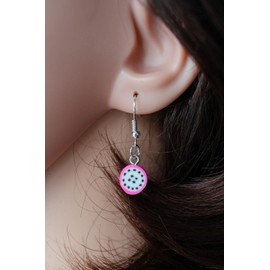 Miniblings Dragon Fruit Earrings Pendant Fruit Exotic Disc Pink Dots – Handmade Fashion Jewellery I Earrings Silver Plated, 10 mm, Polymer Clay