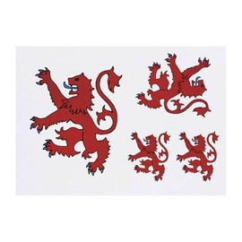 4 x 'Red Lion Rampant' Temporary Tattoos - Water Resistant, Skin-Safe, Non-Toxic Transfers, Mixed Sizes (TO00080934)