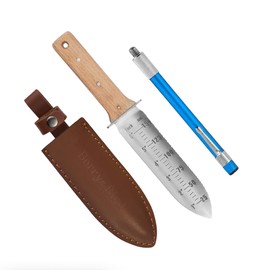 Berry&Bird Hori Hori Garden Knife with Leather Sheath, Premium Gardening Soil Knife with 6" Stainless Steel Double Edge Sharp Blade, Japanese Gardening Tool for Weeding, Digging, Cutting & Planting