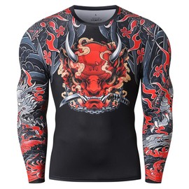 Red Plume Cool Dry Compression Long Sleeve Baselayer Athletic Sports T-Shirts/Compression Crew Neck Long Sleeve T-Shirts (Style D, XL)
