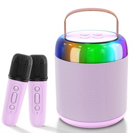 Tclobye Mini Karaoke Machine, Portable Bluetooth 5.3 Speaker with 2 Wireless Microphones for Kids and Adults, Gifts for Girls and Boys Age 4-12 Year Old Birthday Party Home(Purple)