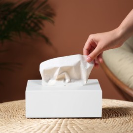 Relaxdays Tissue Box, Cosmetic Tissue Box, Square Tissue Box, Handkerchiefs, H x D x D: 9 x 25 x 15 cm, Cosmetic Tissue Dispenser, White