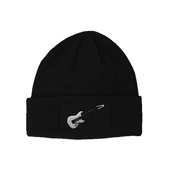 Custom Patch Beanie Electric Guitar White Embroidery Acrylic Skull Cap Hats for Men & Women Black Design Only