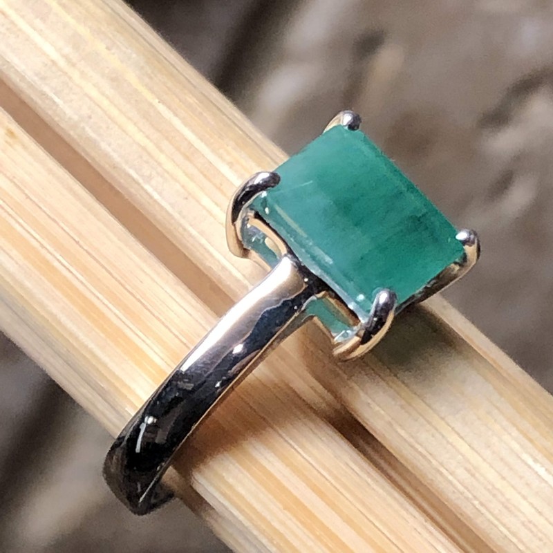 Natural Green Emerald 925 Solid Sterling Silver Engagement Ring Size