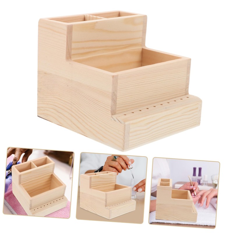 Mikinona Makeup Organizer for Vanity Wood Nail Drill Bits Storage