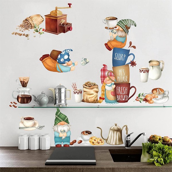 decalmile Wall Stickers Kitchen Coffee Cup Gnome Wall Decoration Dining Room Restaurant Kitchen