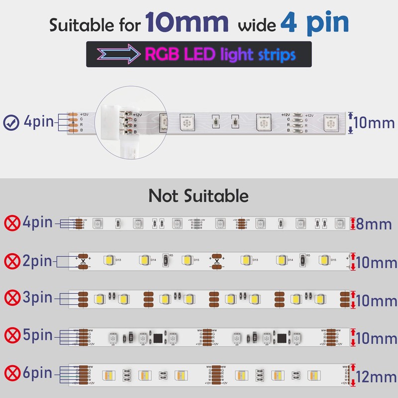 JACKYLED (10-Pack) - 10Pcs 4-Pin RGB LED Light Strip Connector,