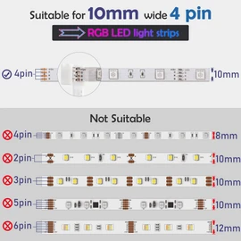 JACKYLED (10-Pack) - 10Pcs 4-Pin RGB LED Light Strip Connector, 10mm Gapless Strip to Strip Solderless Adapter for SMD 5050 Multicolor LED Strip