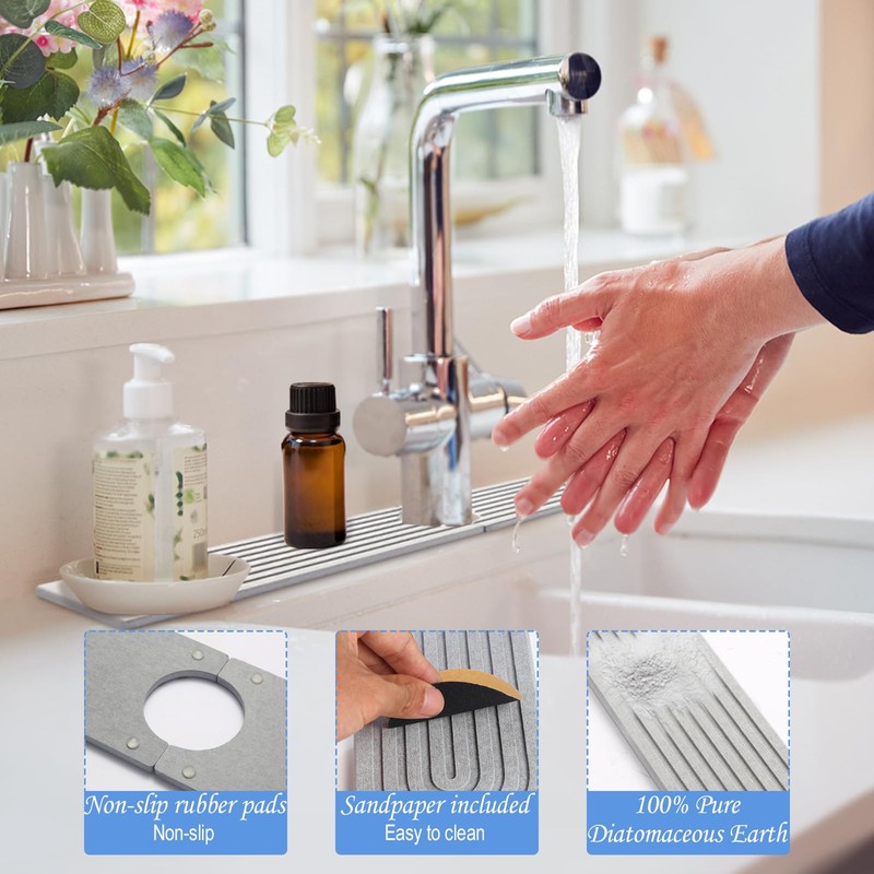 Kitchen Sink Splash Guard- 15.6''x 3.9''Diatomite Splash Guard for Sink,Quick-Drying