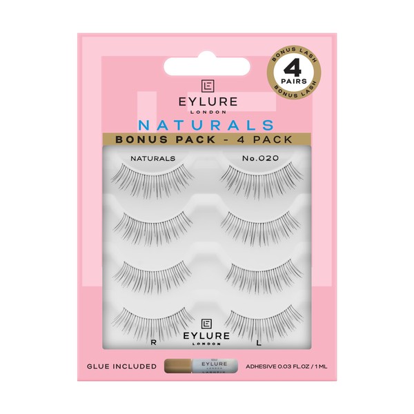 Eylure Naturals No. 020 Reusable Eyelashes, Adhesive Included, Black, 4